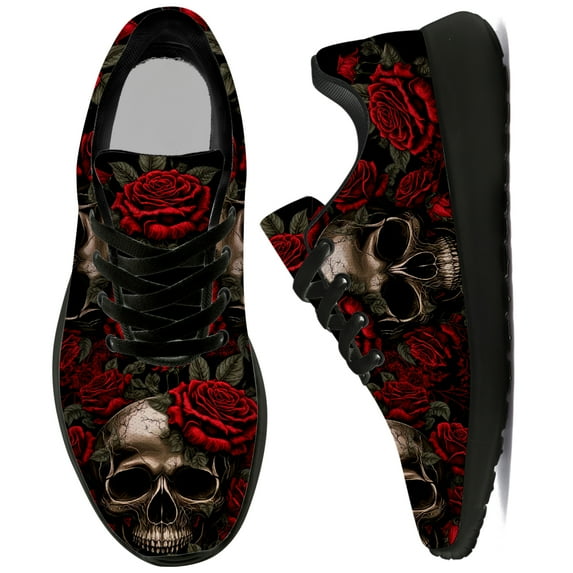 Uminder Mens Running Shoes Flower Skull Sneakers Black Shoes Size 11.5