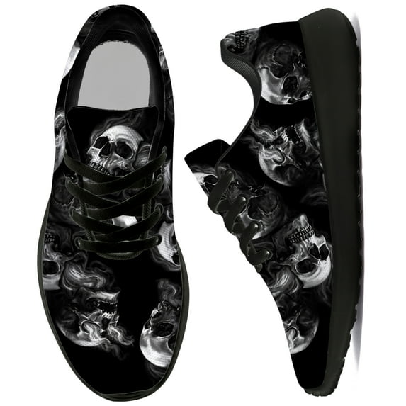 Uminder Mens Running Shoes Skull Sneakers Black Shoes Size 3.5