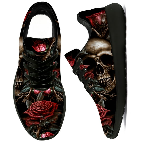 Uminder Mens Tennis Shoes Flower Skull Sneakers Black Shoes Size 13