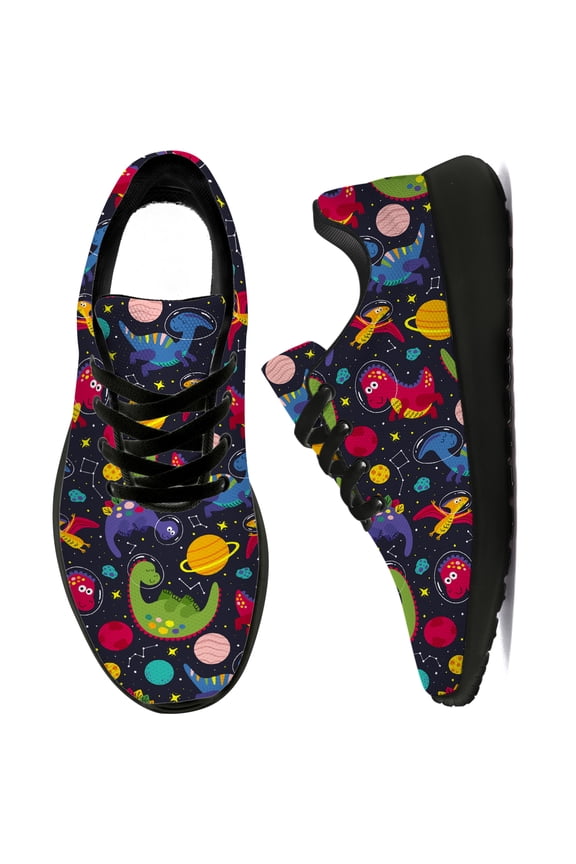 Mens Walking Shoes Dinosaur Sneakers Black Shoes Size 6
