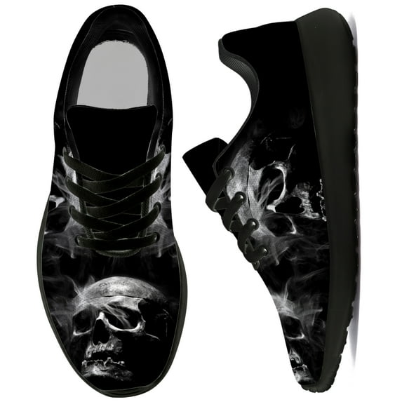 Uminder Mens Walking Shoes Skull Sneakers Black Shoes Size 7