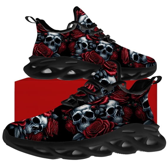 Uminder Womens Athletic Shoes Flower Skull Sneakers Black Shoes Size 13.5
