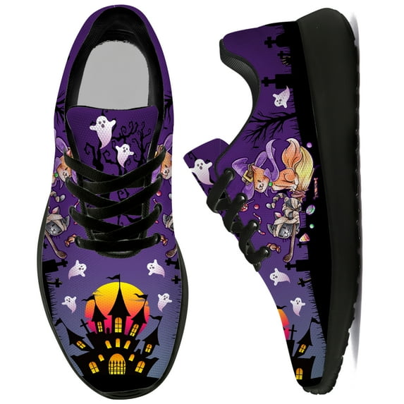 Uminder Womens Athletic Shoes Halloween Cat Sneakers Black Shoes Size 5.5