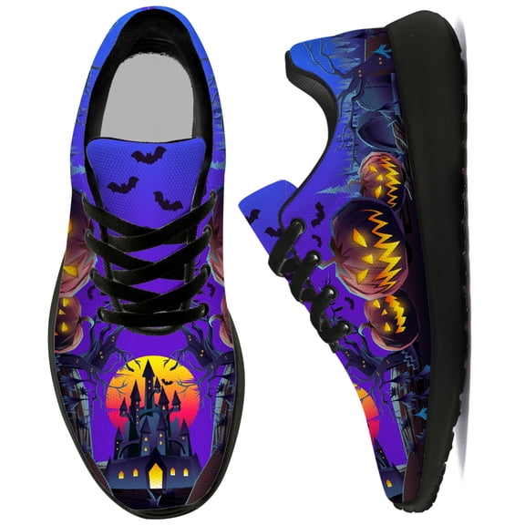 Uminder Womens Fashion Sneakers Halloween Pumpkin Sneakers Black Shoes Size 9.5