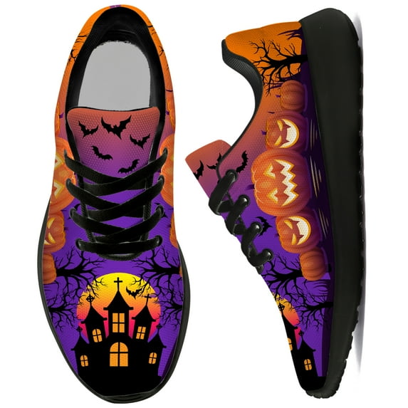Uminder Womens Running Shoes Halloween Pumpkin Sneakers Black Shoes Size 8