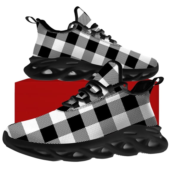Uminder Womens Running Shoes Plaid Sneakers Black Shoes Size 5