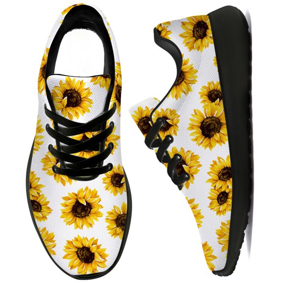 Uminder Womens Running Shoes Sunflower Sneakers White Shoes Size 10.5