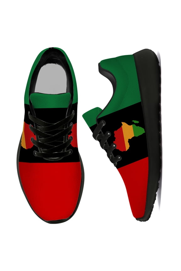 Womens Tennis Shoes African Flag Sneakers Black Shoes Size 10