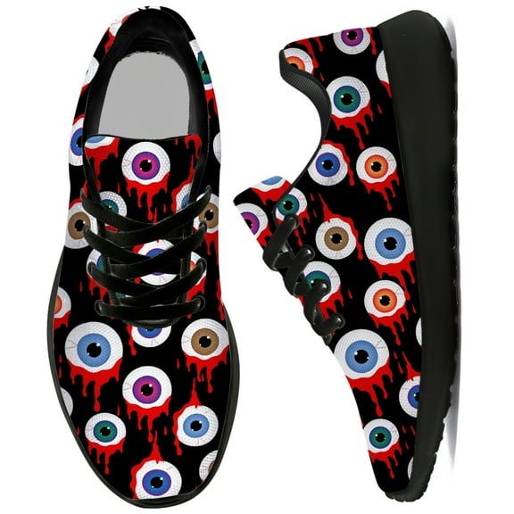 Uminder Womens Tennis Shoes Eyeball Print Sneakers Black Shoes Size 8.5