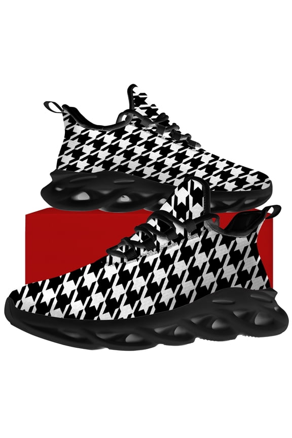 Womens Tennis Shoes Houndstooth Sneakers Black Shoes Size 11