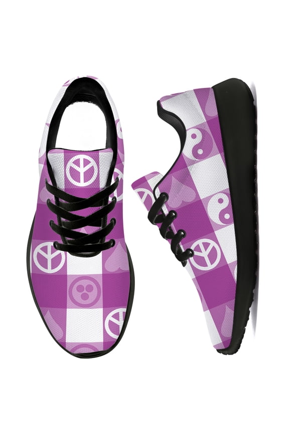 Womens Tennis Shoes Plaid Peace Sneakers Black Shoes Size 7