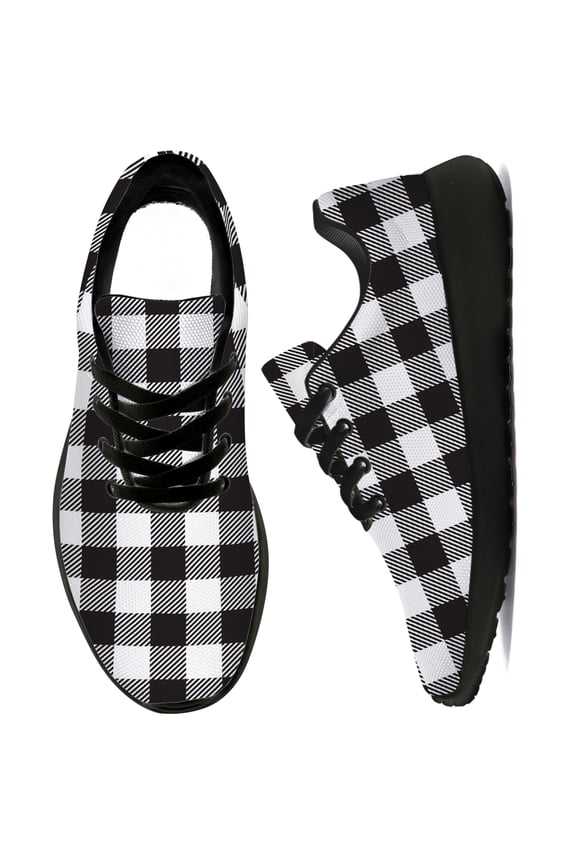 Womens Tennis Shoes Plaid Sneakers Black Shoes Size 5.5