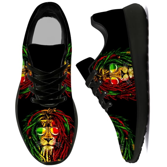 Uminder Womens Tennis Shoes Rasta Lion Sneakers Black Shoes Size 11.5