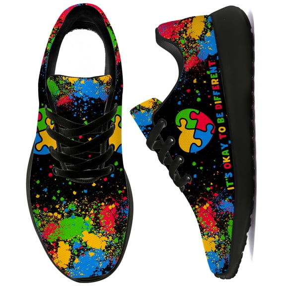 Uminder Womens Walking Shoes Autism Awareness Sneakers Black Shoes Size 5.5