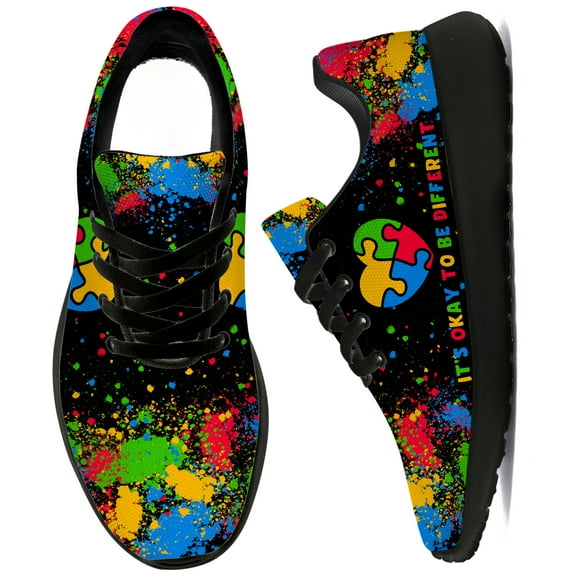 Uminder Womens Walking Shoes Autism Awareness Sneakers Black Shoes Size 9.5
