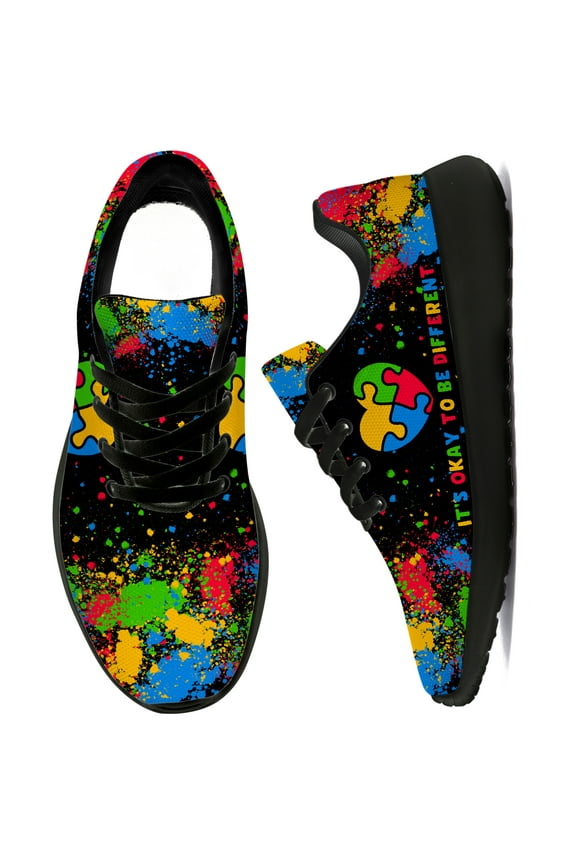 Womens Walking Shoes Autism Awareness Sneakers Black Shoes Size 9