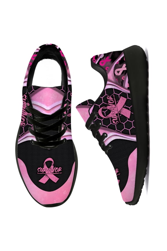 Womens Walking Shoes Breast Cancer Awareness Sneakers Black Shoes Size 10.5