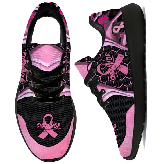 Uminder Womens Walking Shoes Breast Cancer Awareness Sneakers Black Shoes Size 10