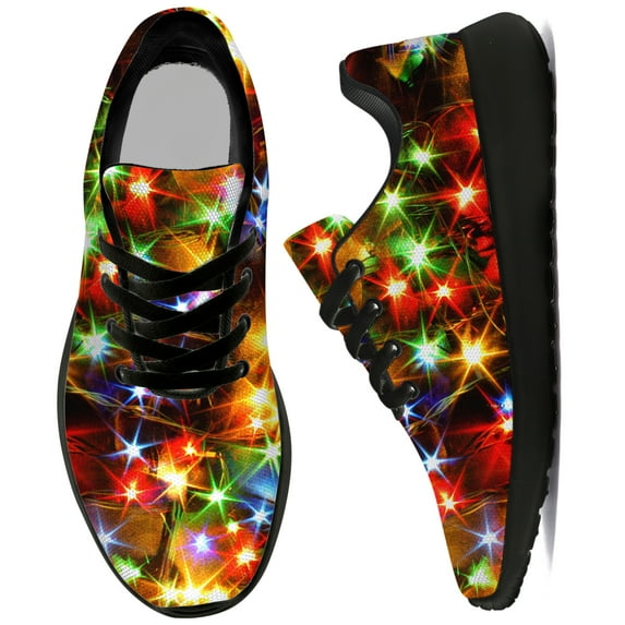 Uminder Womens Walking Shoes Christmas Lights Sneakers Black Shoes Size 11