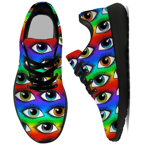 Uminder Womens Walking Shoes Eyeball Print Sneakers Black Shoes Size 8.5