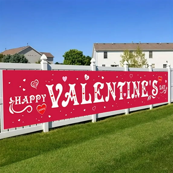 Uminens Happy Valentine's Day Large Banner - 120x20 Inch | Yard Decorations for Outdoor Party | Valentine's Day Decor