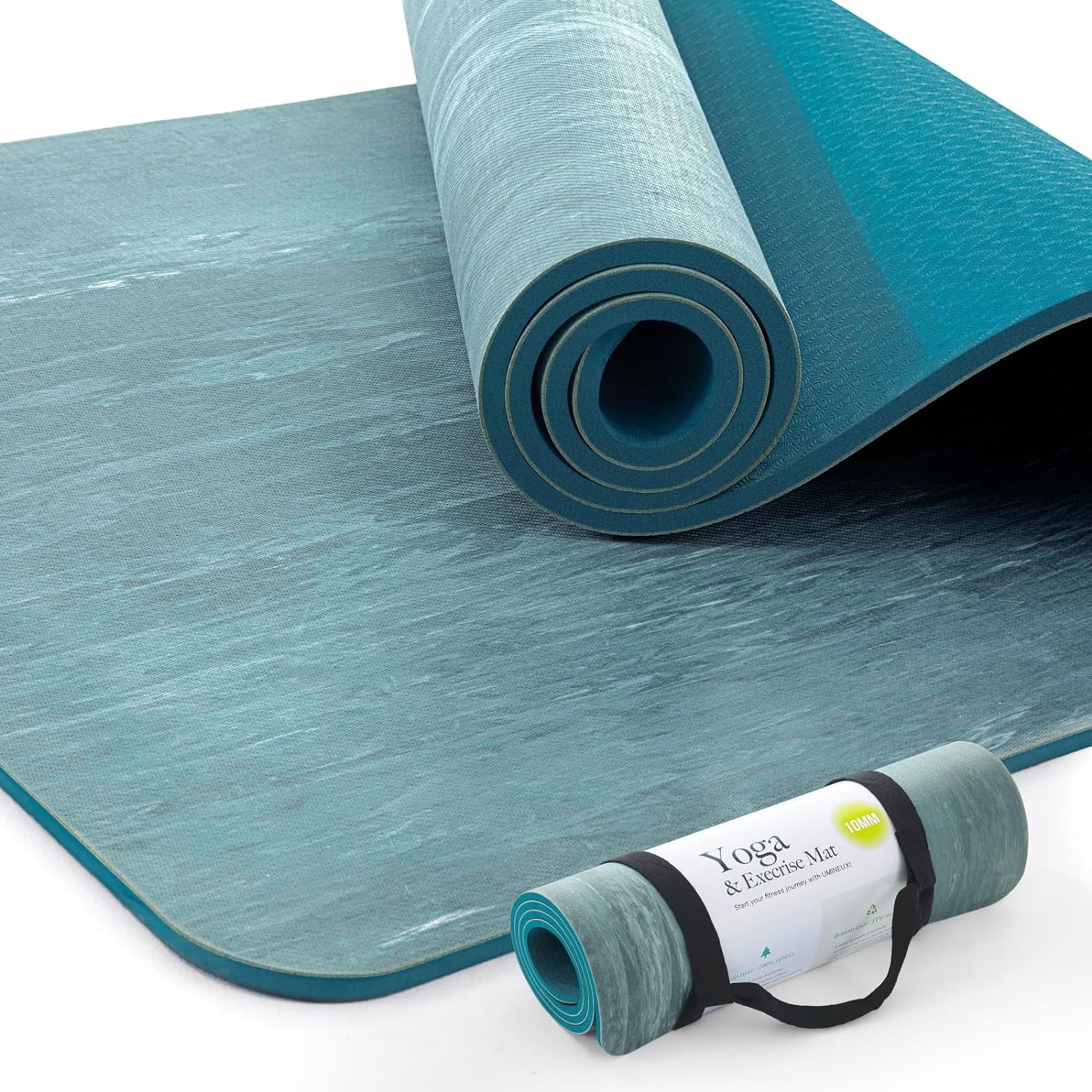 Umineux Extra Thick Yoga Mat, 72" x 24" x 0.4", Natural Rubber and TPE Non-Slip
