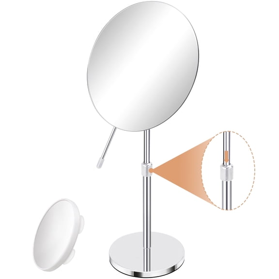 Umirokin 8 Inch Vanity Mirror, 1X Tabletop Makeup Mirror with Adjustable Height & Swivel Angle, Bonus 10X Magnifying Suction Mirror for Makeup, Grooming & Shaving, Chrome, No Light