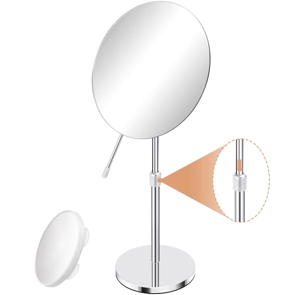 Umirokin 8 Inch Vanity Mirror, 1X Tabletop Makeup Mirror with Adjustable Height & Swivel Angle, Bonus 10X Magnifying Suction Mirror for Makeup, Grooming & Shaving, Chrome, No Light