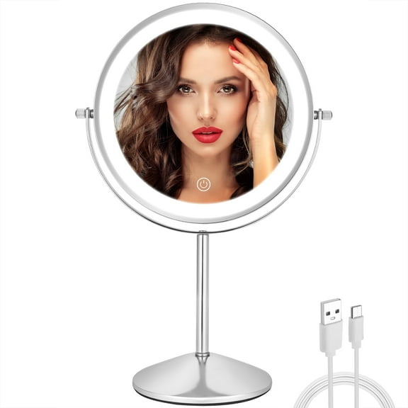 Umirokin 8" Lighted Makeup Mirror, 1X/10X Magnification Vanity Mirror, Rechargeable, Touch Control