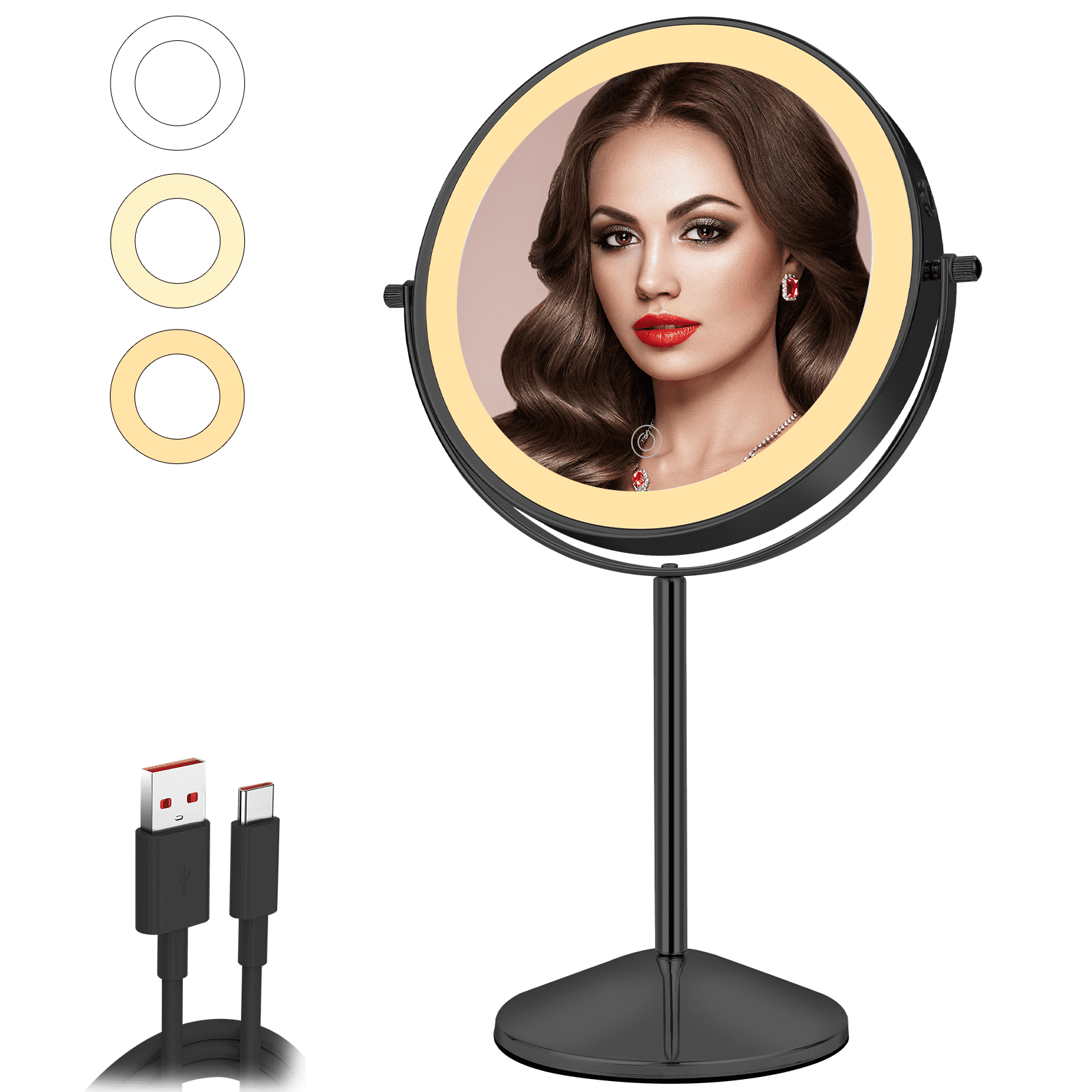 LED Makeup Mirror With 3 Color Lights - Rechargeable, Touch Sensor, Magnifying, 45° Adjustable For Bathroom & Travel - View #9