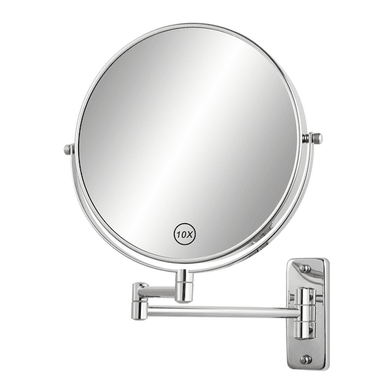 Umirokin 8” Wall Mount Magnifying Mirror,1X/10X Double Sided Wall Mounted Makeup Mirror,360 Swivel Extendable Mirror for Bathroom, Chrome