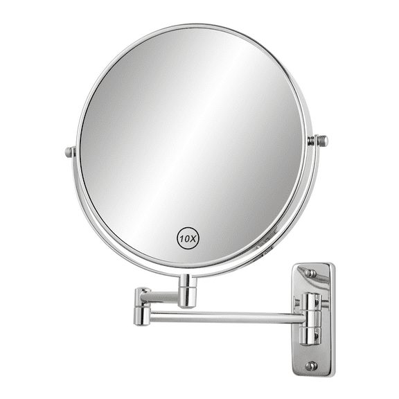 Umirokin 8” Wall Mount Magnifying Mirror,1X/10X Double Sided Wall Mounted Makeup Mirror,360 Swivel Extendable Mirror for Bathroom, Chrome