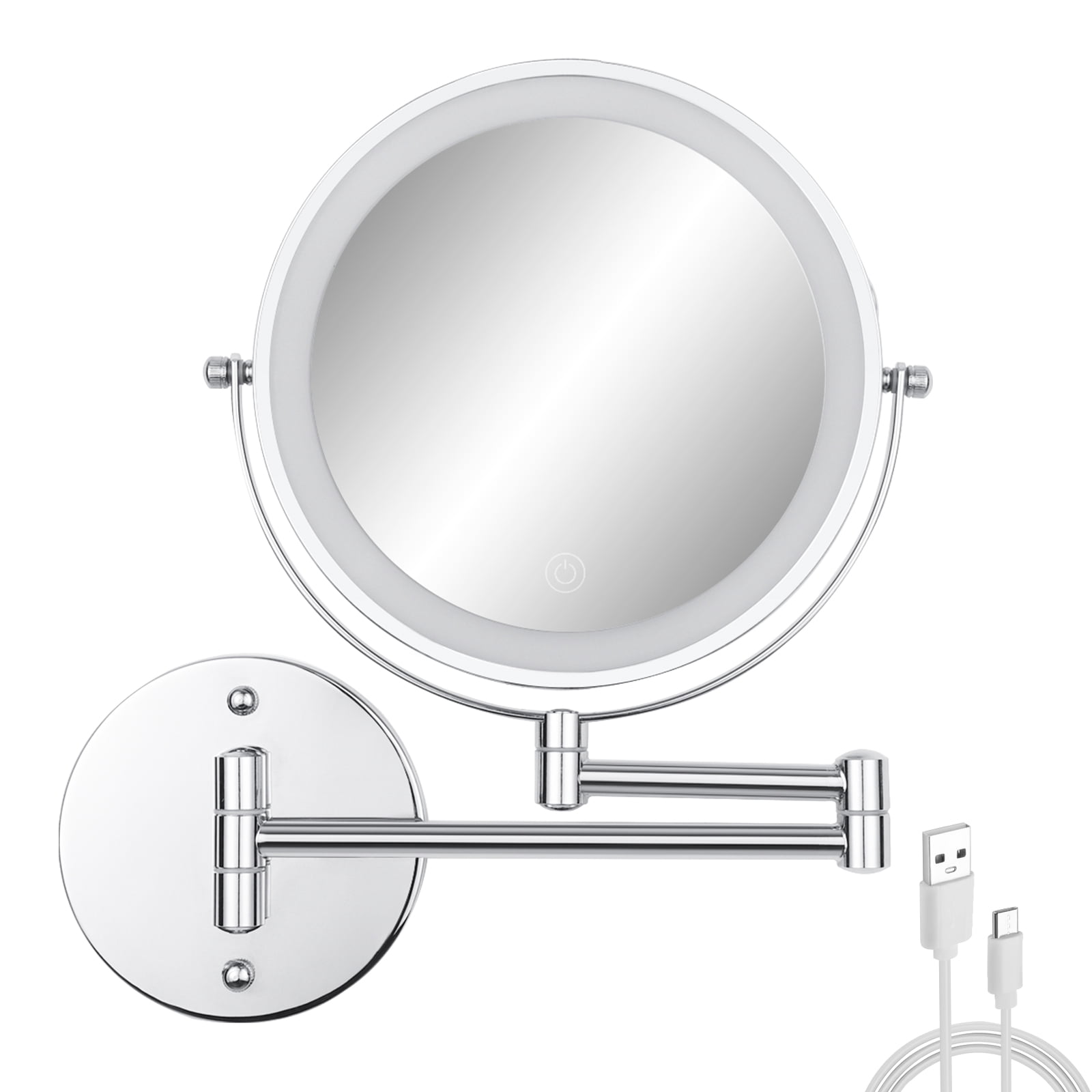 Umirokin 8 inch Lighted Wall Mounted Makeup Mirror, Double Sided 1X/10X