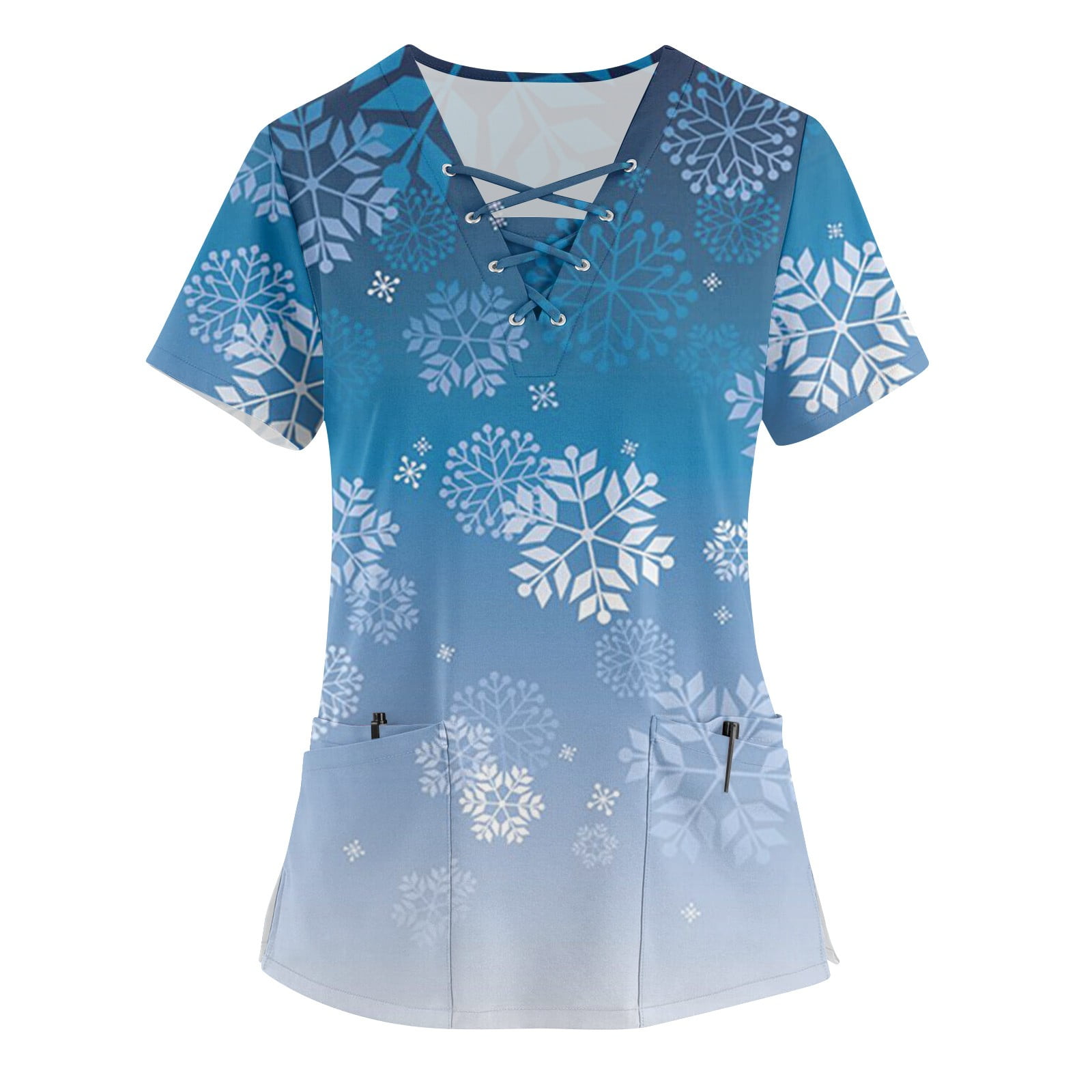 Umitay Christmas Scrub Tops Women Plus Size Printed Scrub Working