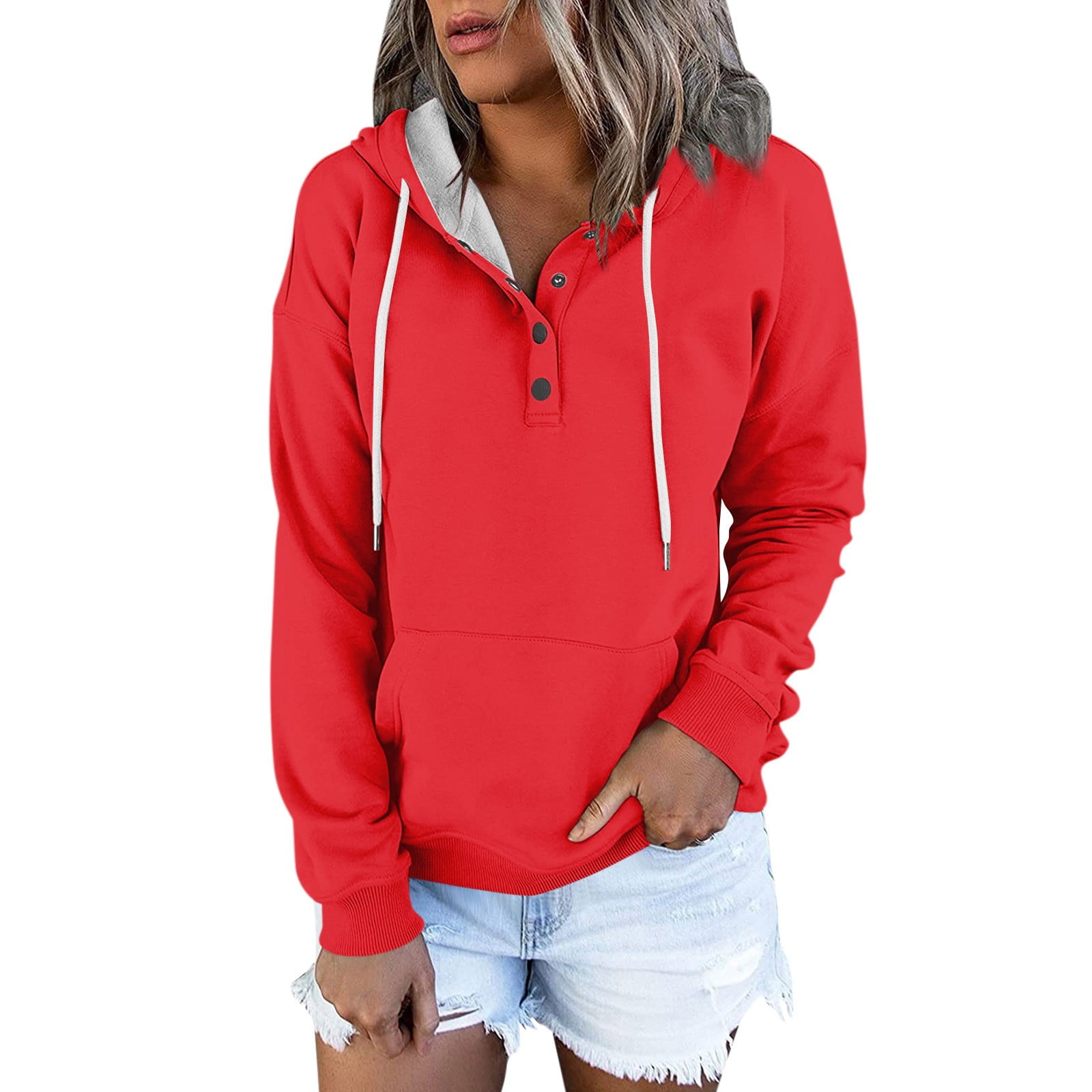 Umitay Essential Hoodie Women's Casual Fashion Solid Color Long Sleeve  Pullover Hoodies Sweatshirts 