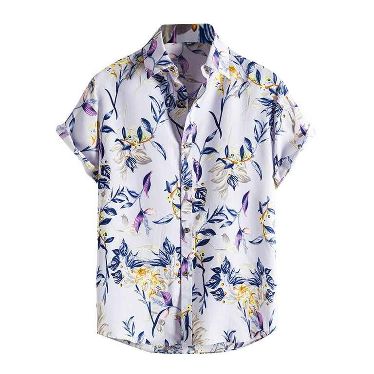 Umitay Mens Shirts Mens Fashion Ethnic Short Sleeve Casual Printing  Hawaiian Shirt Blouse T-shirt 