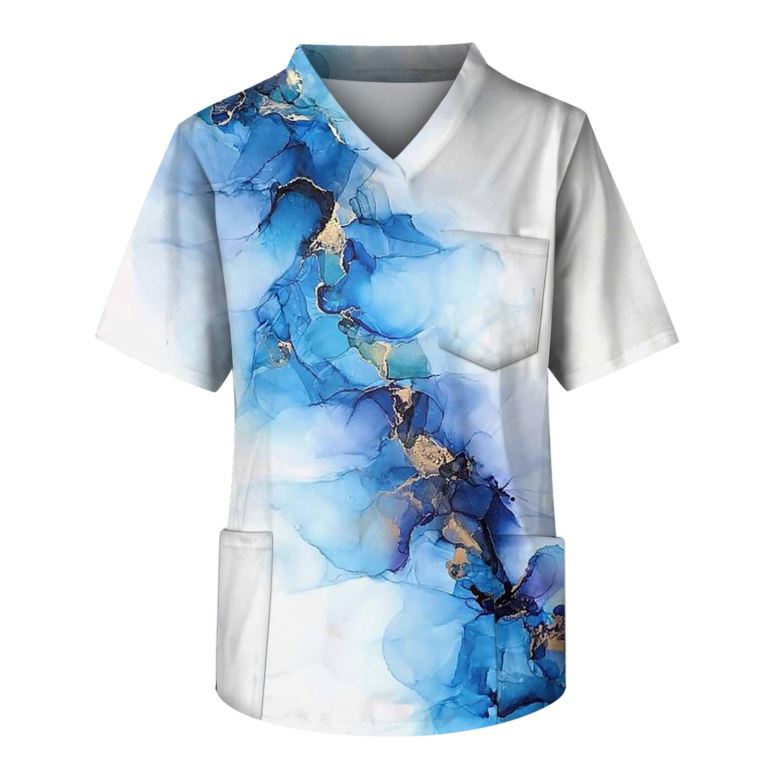 Umitay Plus Size Scrubs Men's Printing Short Sleeve Vneck Working