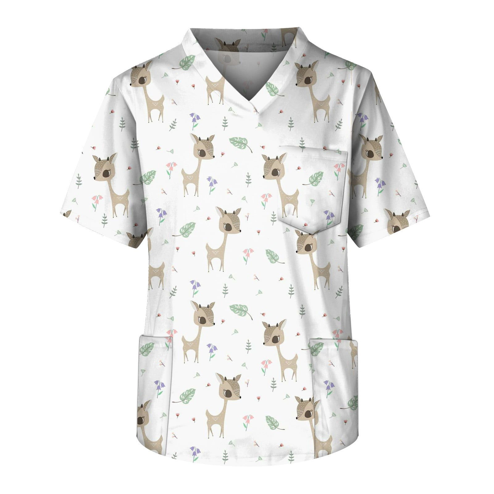 Umitay Plus Size Scrubs Men's Short Sleeve V Neck Small Animals Print