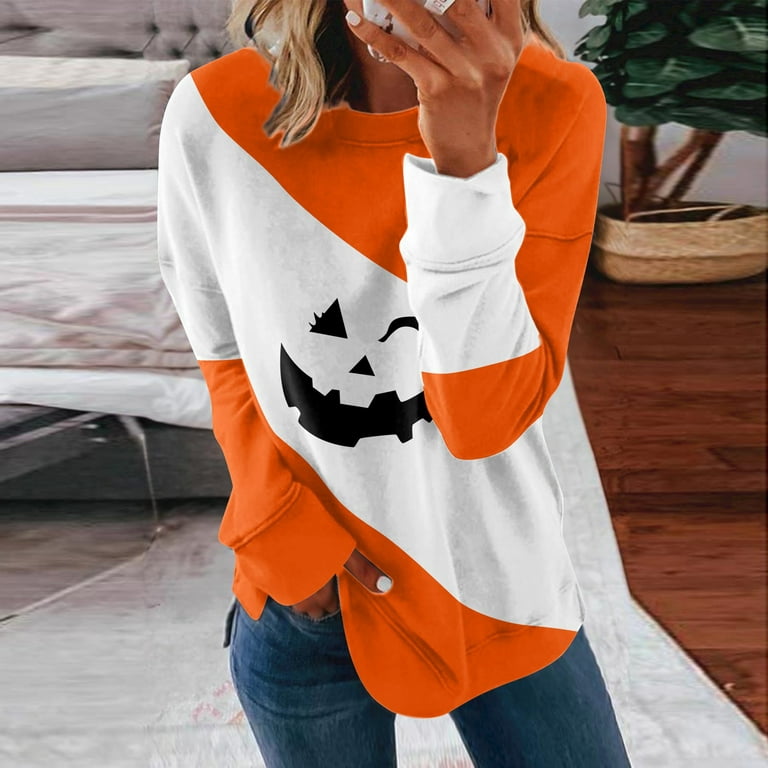 Umitay Pullover Sweaters For Women Women's T-shirt Fashion Casual Regular  Crew-neck Halloween Print Long-sleeved Top 