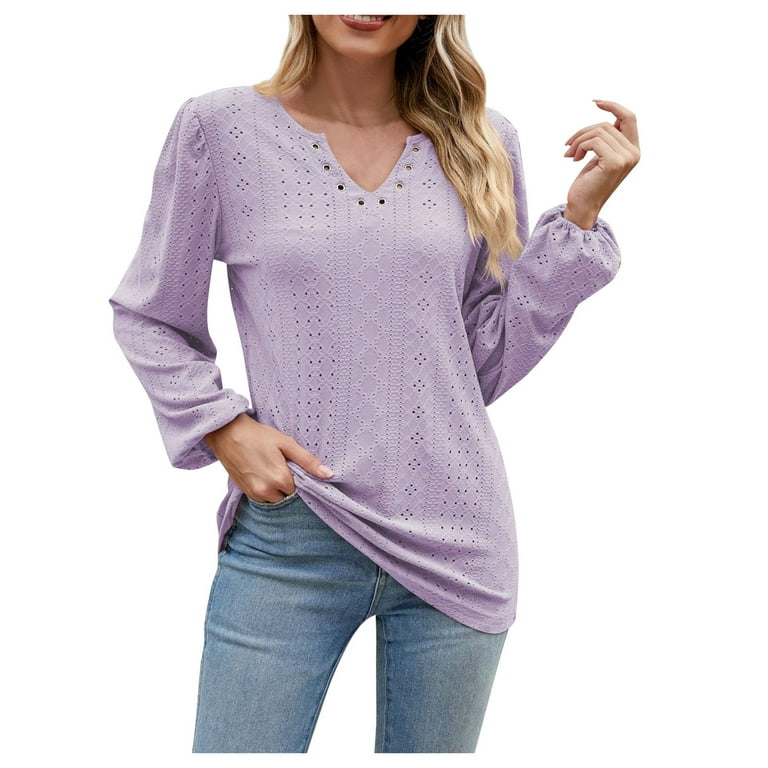 Umitay Pullover Sweatshirts For Women Women's Fashion Solid Color Cut-out  And Pleated Leaf Sleeve V Neck Loose Sleeve Top 