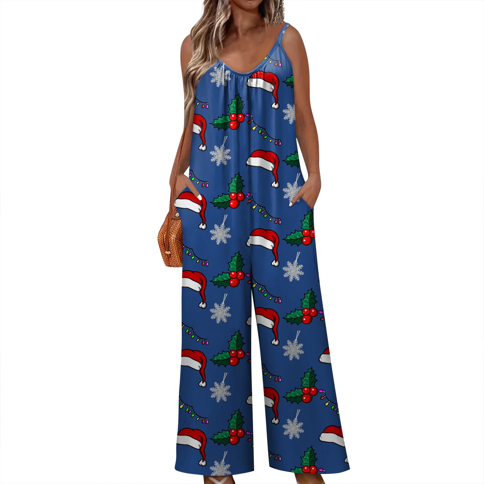 Umitay Women's Sweet Christmas Print Vintage Suspenders Party Jumpsuits