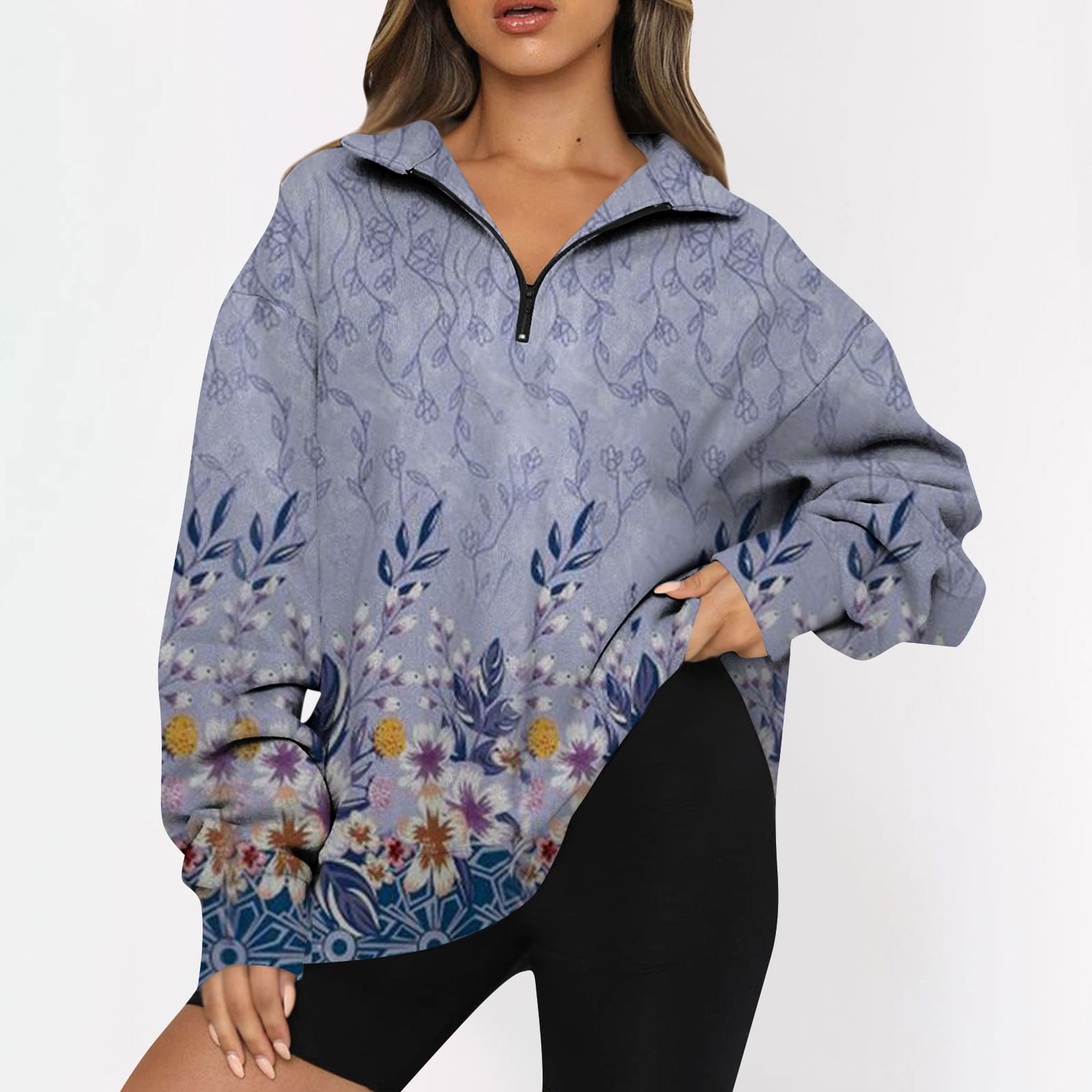 Umitay pullover sweatshirts for women Women's Casual Fashion Long Sleeve  Print Zip Sweatshirt Top 