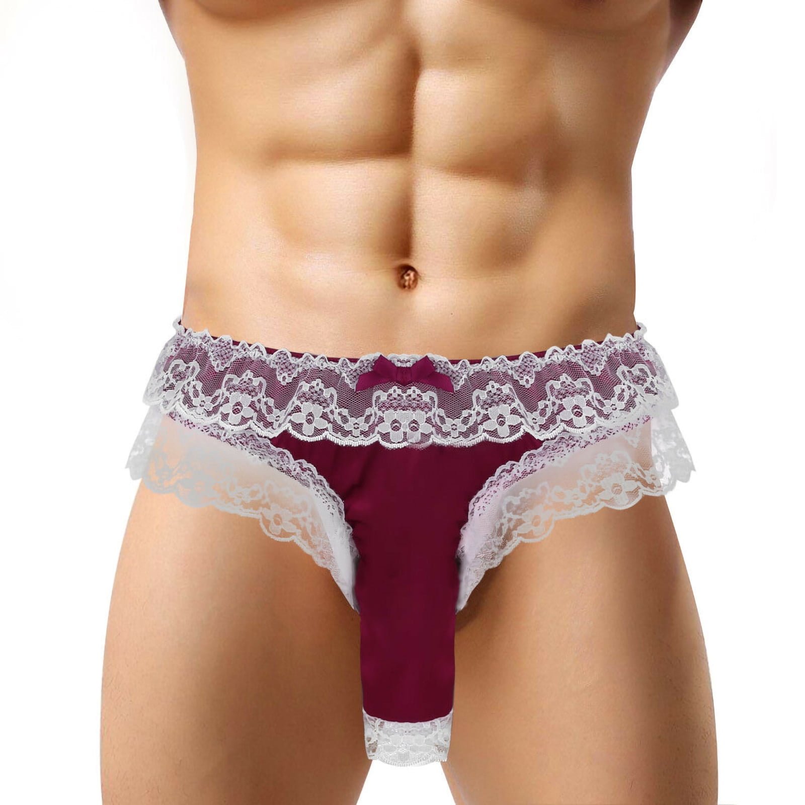 Sissy Men Sheer Lace Lingerie Set Bra Top Jockstrap Briefs Open Butt  Underwear