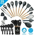 thumbnail image 1 of Umite Chef Kitchen Cooking Utensils Set, 33 pcs Non-Stick Utensils Spatula Set with Holder, Black Wooden Handle Silicone Kitchen Gadgets, 1 of 8