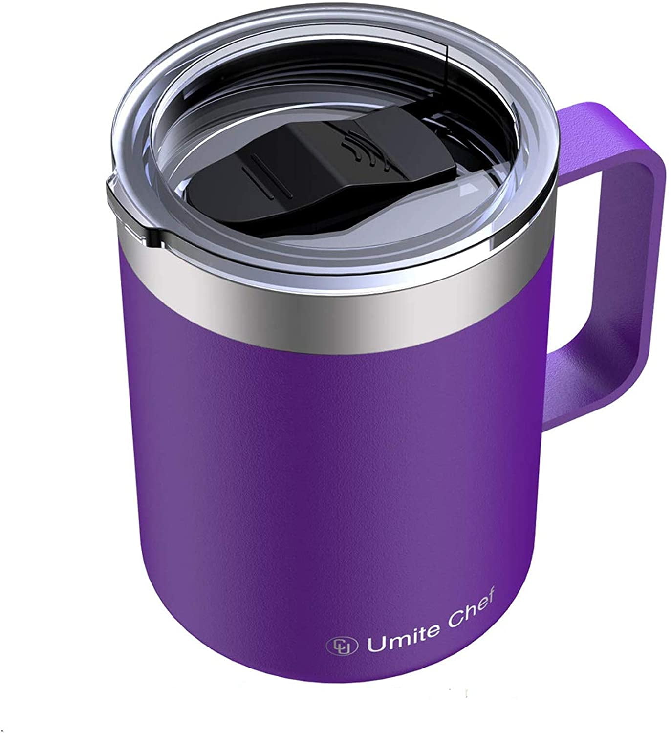 Umite Chef Stainless Steel Insulated Coffee Mug Tumbler with Handle, 12 oz Double Wall Vacuum Tumbler Cup with Lid Insulated Camping Tea Flask for Hot & Cold Drinks(Purple)