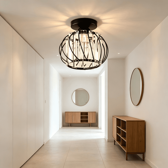 Umkasiman Metal Frame Crystal Semi Flush Mount Ceiling Light, Modern 1-Light Globe Small Ceiling Lamp for Hallway Bedroom Entryway Kitchen