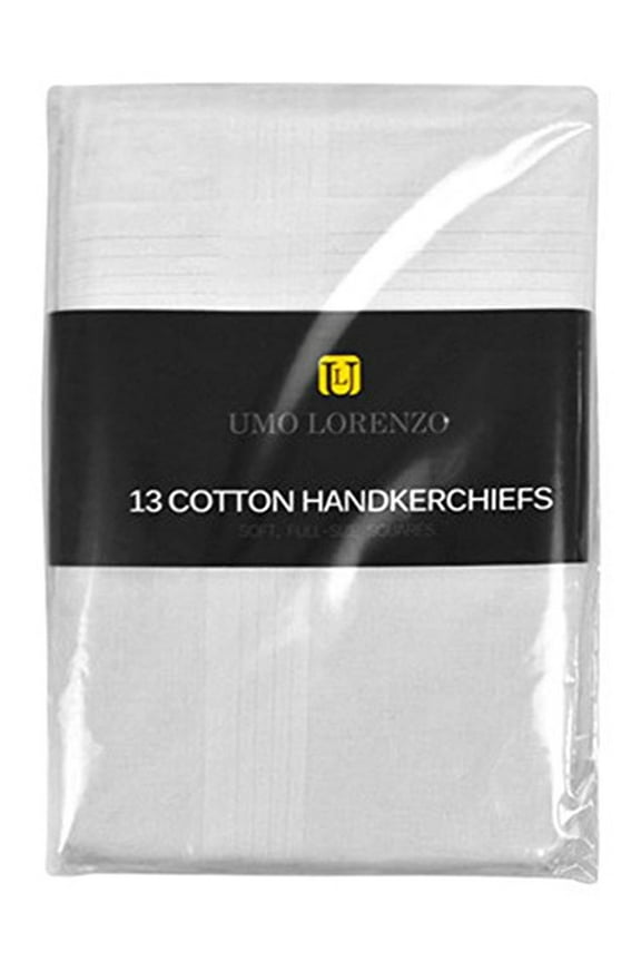 Durable Solid Print Cotton Men's Handkerchiefs, White, (13 Pack)