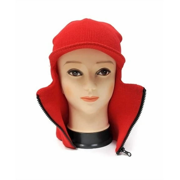 Umo Lorenzo Italy Balaclava 1 Hole Open Face Knit Ski Mask W Visor & Zipper Red
