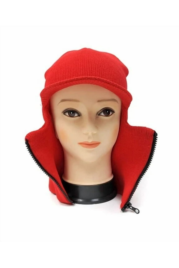 Umo Lorenzo Italy Balaclava 1 Hole Open Face Knit Ski Mask W Visor & Zipper Red