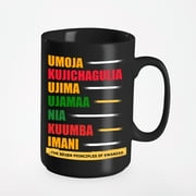 Umoja. Kujichagulia, Ujima, Ujamaa, Nia, Kuumba And Imani. African Heritage, Black 15oz Ceramic Mug